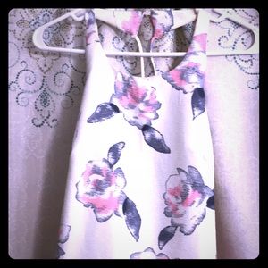 Beautiful white dress with pink and gray flowers